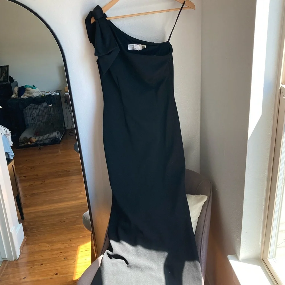 Eliza J One Shoulder Big Bow Maxi Formal Dress Black 4 - Picture 2 of 8